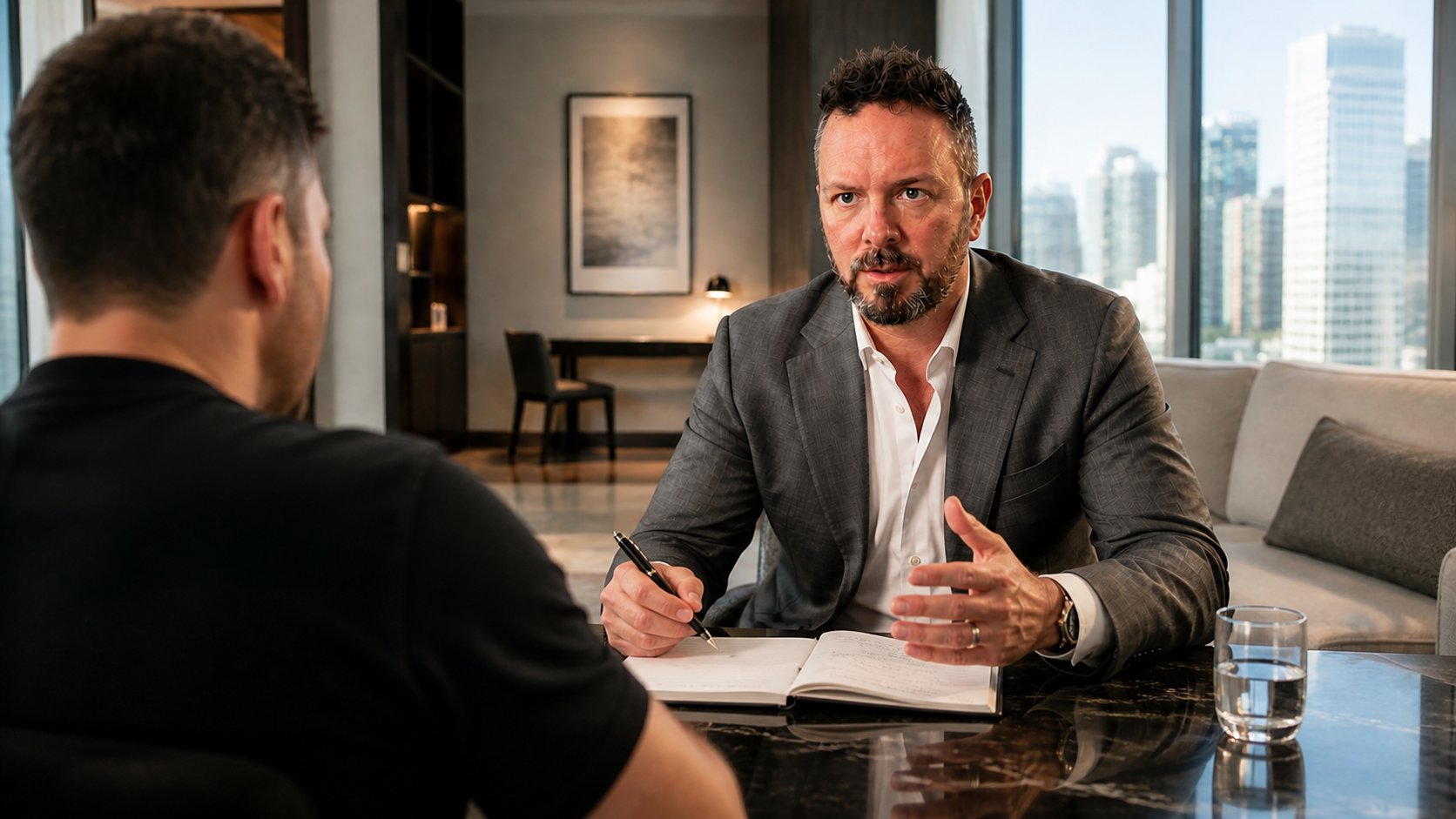 Ryan Thomas speaking privately with a client